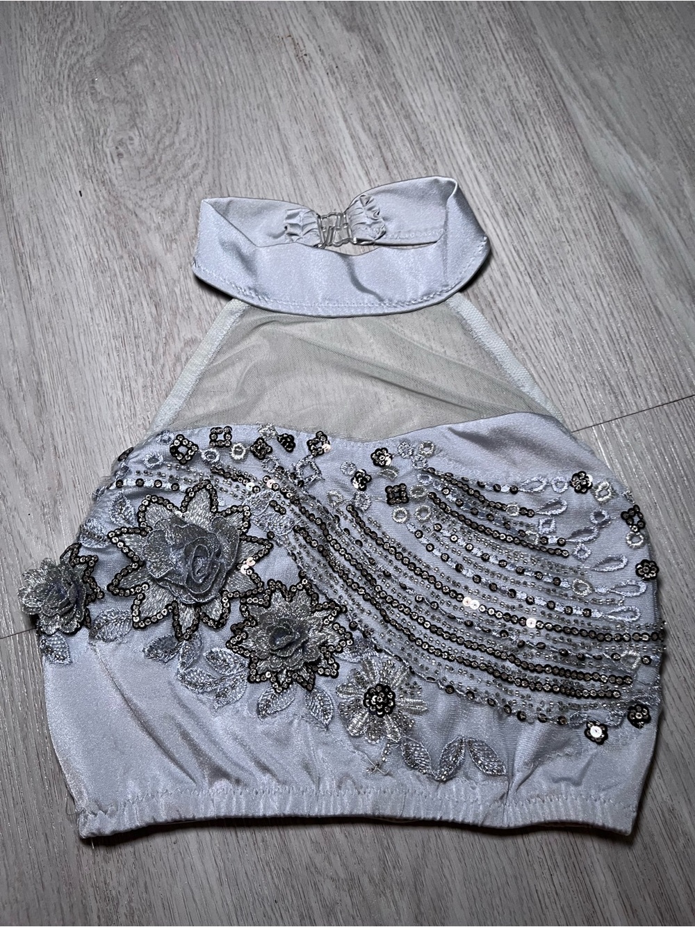 Silver Sequin Embroidered Embellished Halter Dance Top